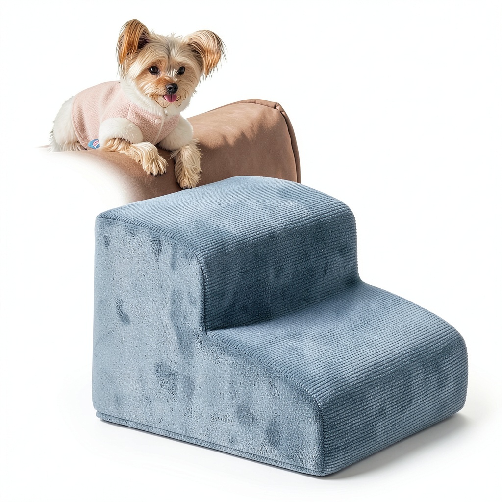 LEXTRO dog stairs in Fleece Grey color on a living room floor
