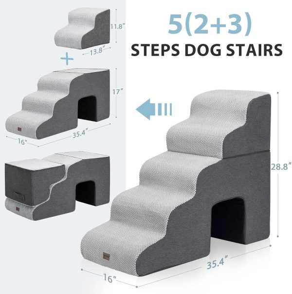 Garnpet Fleece Dog Stairs Pet Steps Light Grey Dark Grey-3