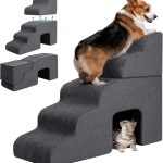 Garnpet Fleece Dog Stairs Pet Steps Light Grey Dark Grey-0