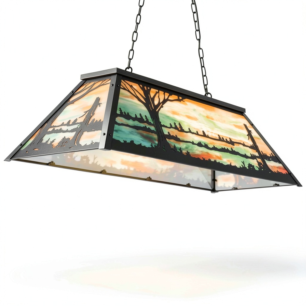 Tochic Farmhouse Pool Table Lamp illuminating a pool table in a game room