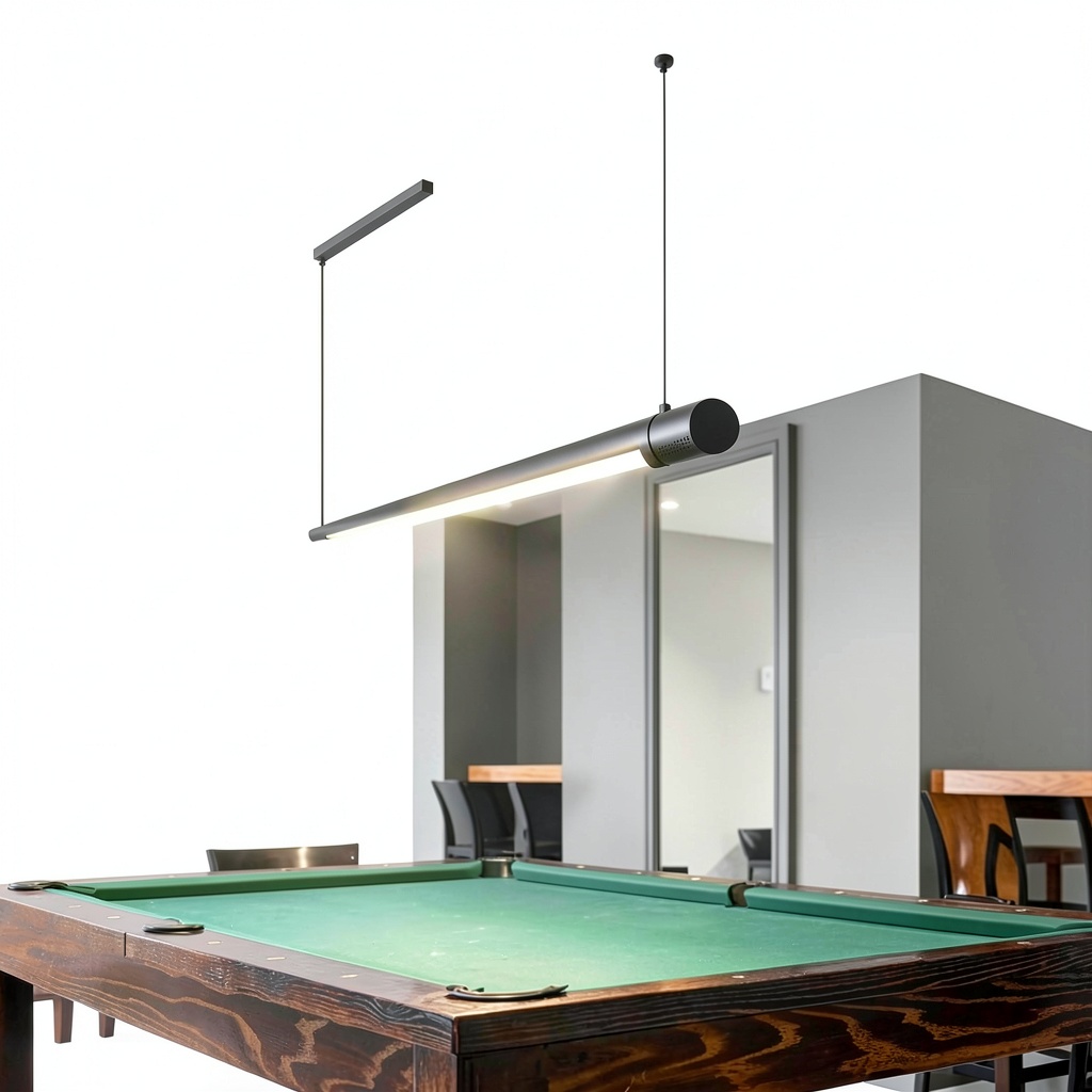 Solvita LED pool table light installed above a billiard table