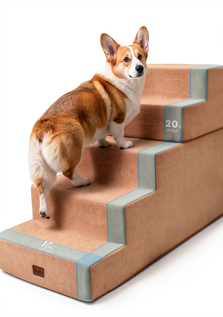 'Made4Pets foam dog stairs in use by a small dog on a couch'
