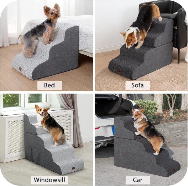 Garnpet Fleece Dog Stairs Pet Steps Light Grey Dark Grey-4