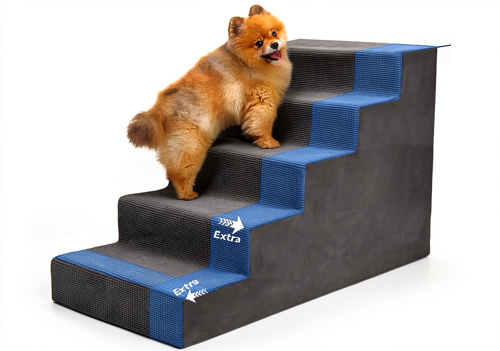 Niubya dog stairs placed next to a couch for easy pet access