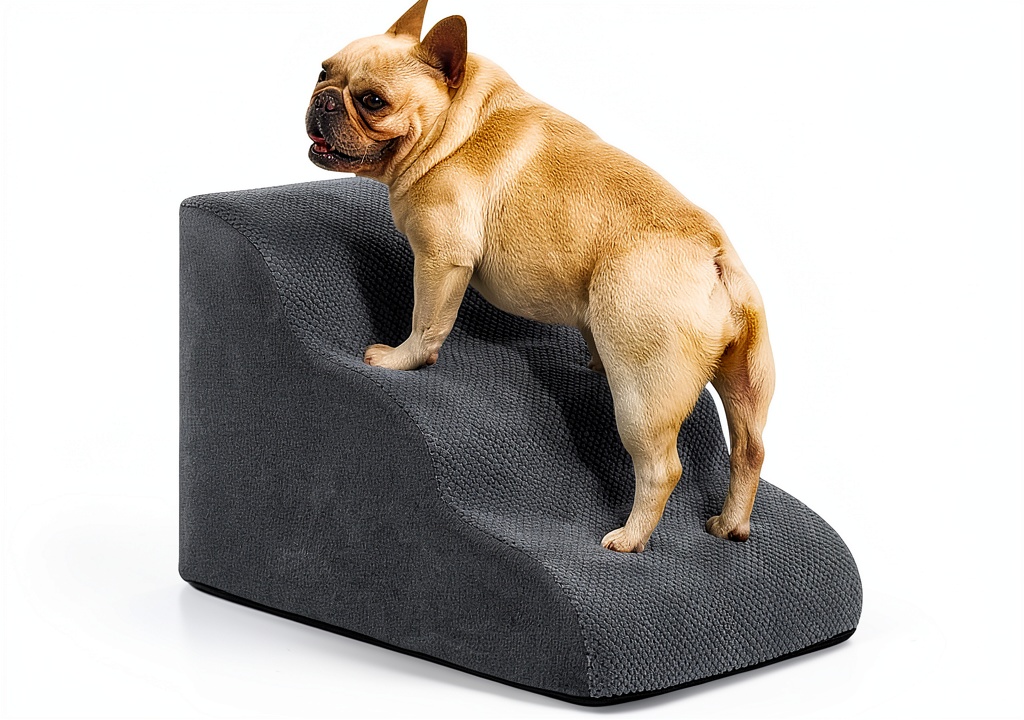 Aodisman dog stairs placed next to a sofa for easy pet access