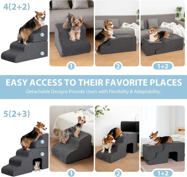 Garnpet Fleece Dog Stairs Pet Steps Light Grey Dark Grey-2