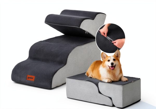 Apollo Pet Stairs Fleece Dog Steps for Small Elderly Pets-1