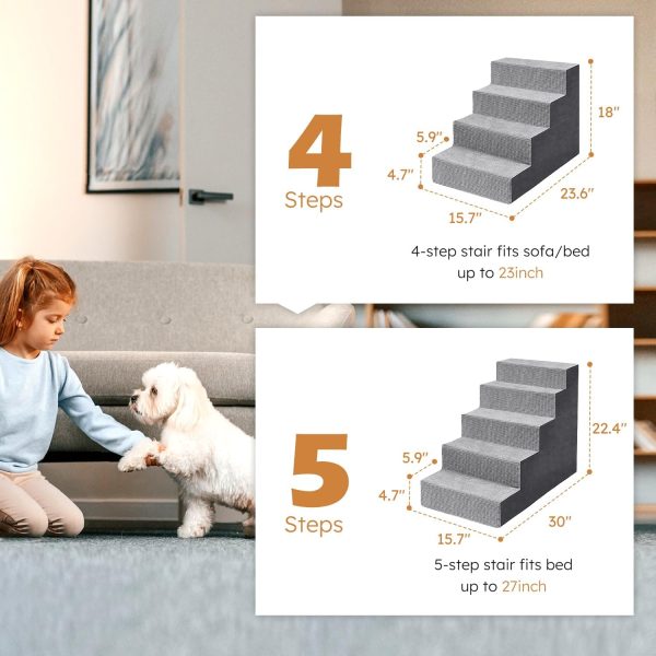 Heeyoo Dog Stairs High Density Foam Pet Steps Fleece Cover-0