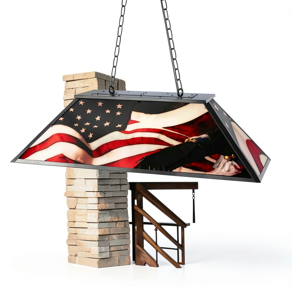 Installing Obihivlo Pool Table Light 4-Light Acrylic American Flag on a wooden ceiling mount