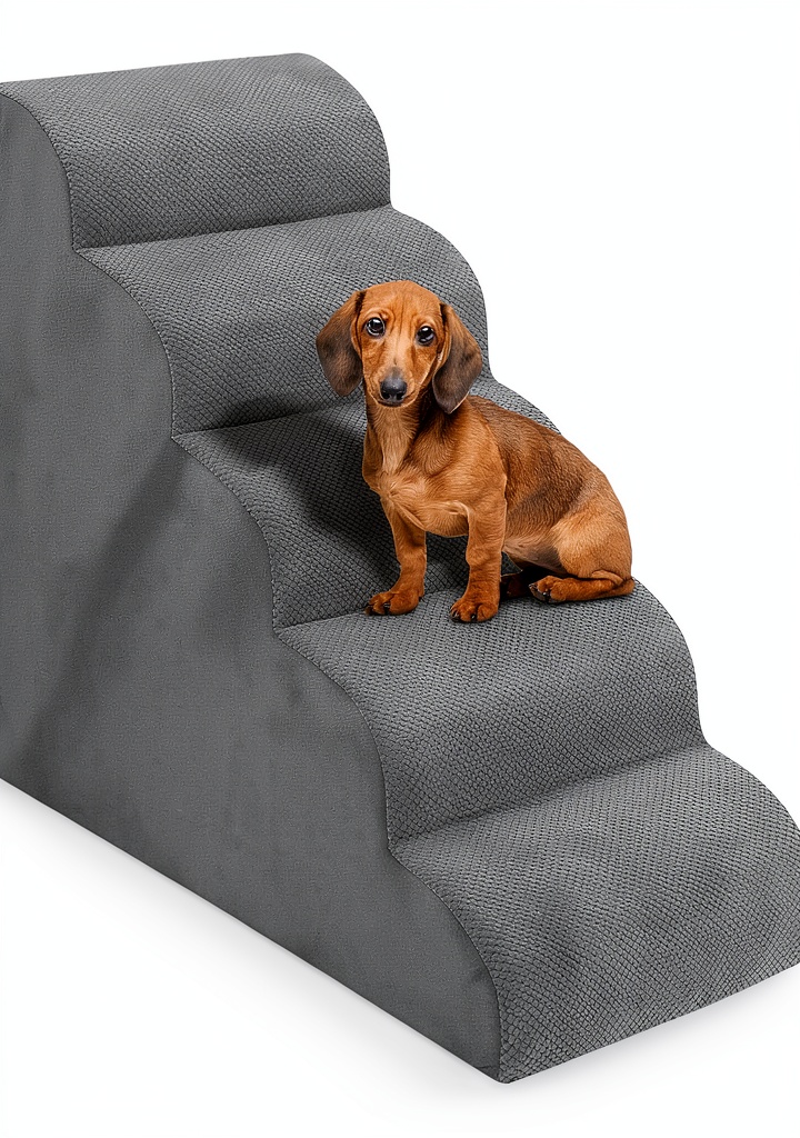 MEJYJEM dog stairs showing curved slope design and gray color