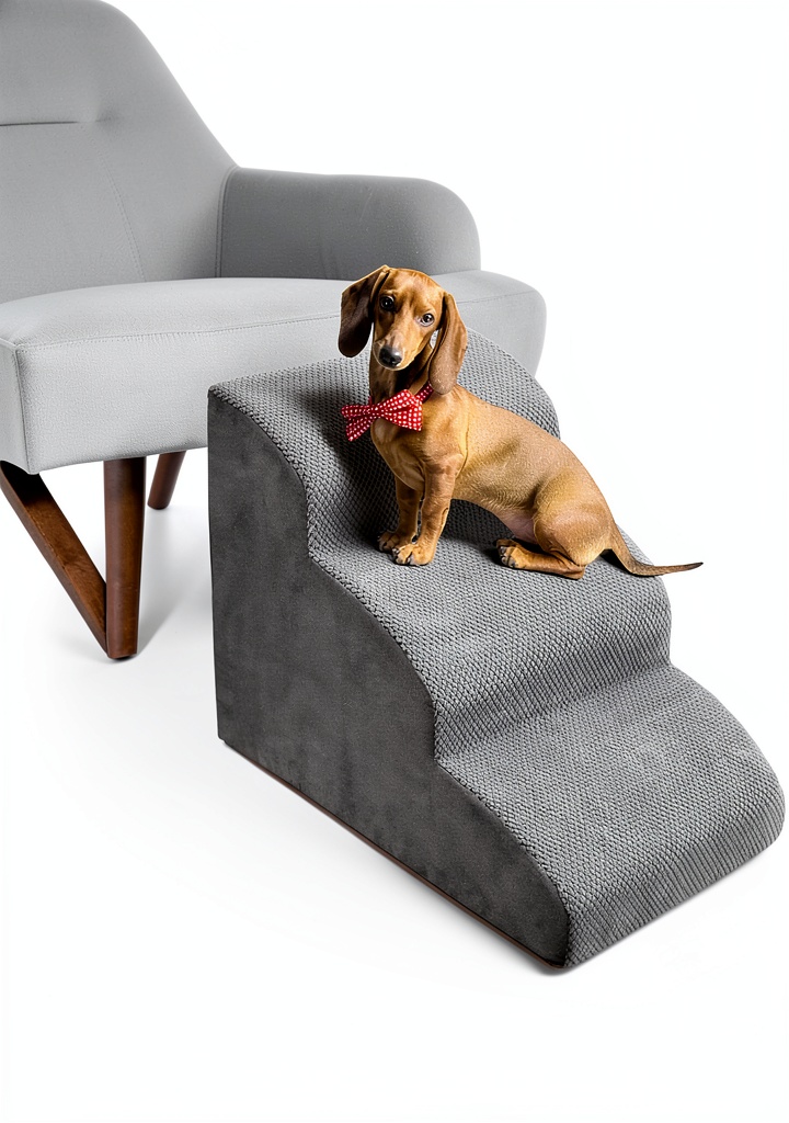 MEJYJEM foam dog stairs placed next to a sofa for easy pet access