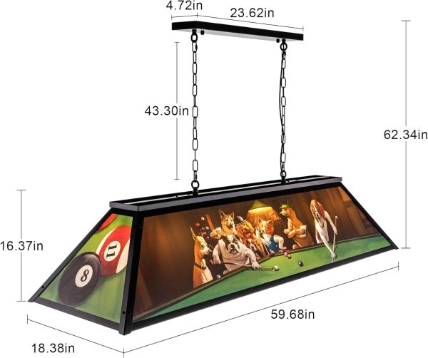 Wellmet Black Pool Table Light 5-Light Dogs Billiards Design-1