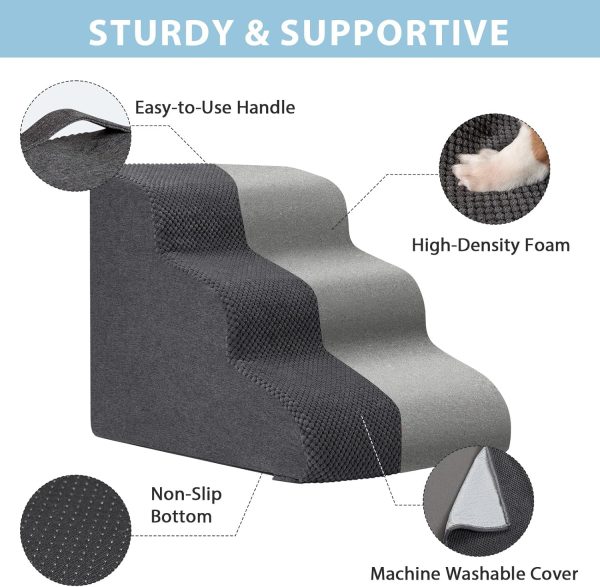 Garnpet Fleece Dog Stairs Pet Steps Light Grey Dark Grey-5