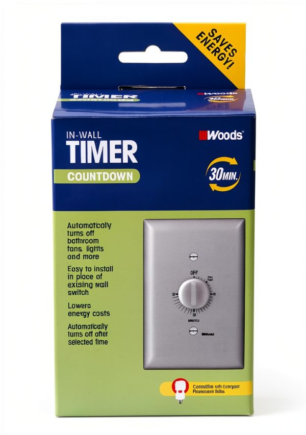 Woods Spring Wound Timer 30 Minute Gray Wall Switch 30 Minute Auto Off-1