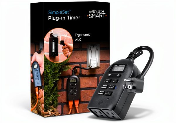 myTouchSmart Digital Timer Plug-In Dual Outlet 2" LCD Outdoor/Indoor-0