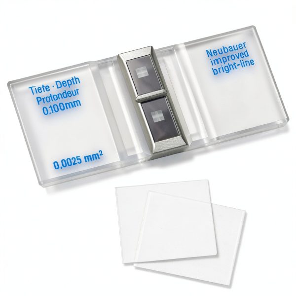 Improved Neubauer Hemocytometer Chamber Creahub Bright Line + 2 Covers-0